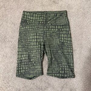 Fabletics PowerHold Green Crocodile Print Biker Shorts